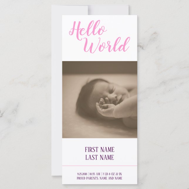 Carte Bonjour le Monde - annonce de naissance avec photo (Devant)