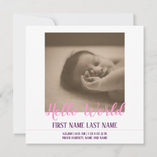Carte Bonjour le Monde - annonce de naissance avec photo