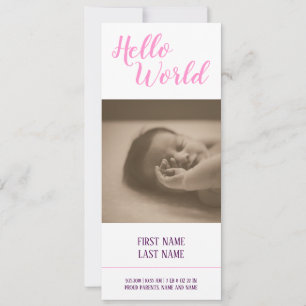Carte Bonjour le Monde - annonce de naissance avec photo