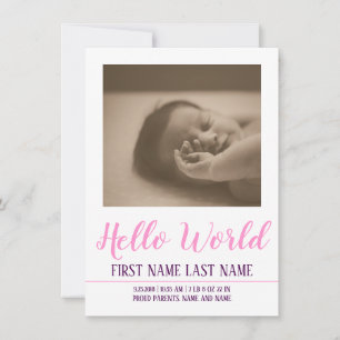 Carte Bonjour le Monde - annonce de naissance avec photo