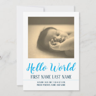 Carte Bonjour le monde - annonce de naissance avec photo