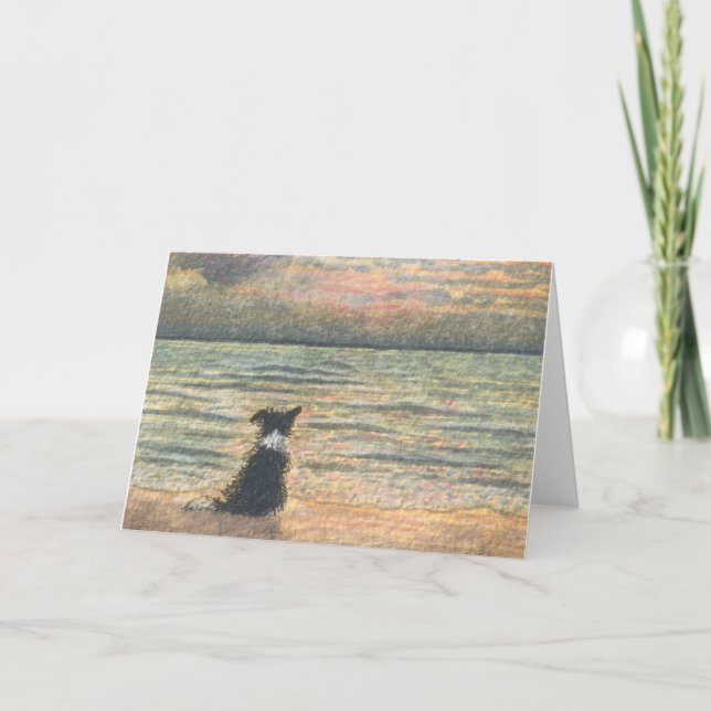 Carte Bonjour, Matin. Bordure Collie Chien (Devant)