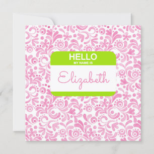 Carte Bonjour Mon Nom Nametag Rose Blanc Vert Elle