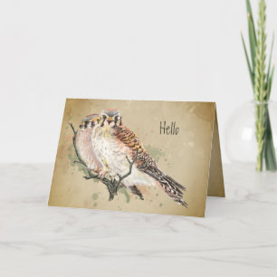 Carte Bonjour Penser à vous Kestrel Falcon Bird Card
