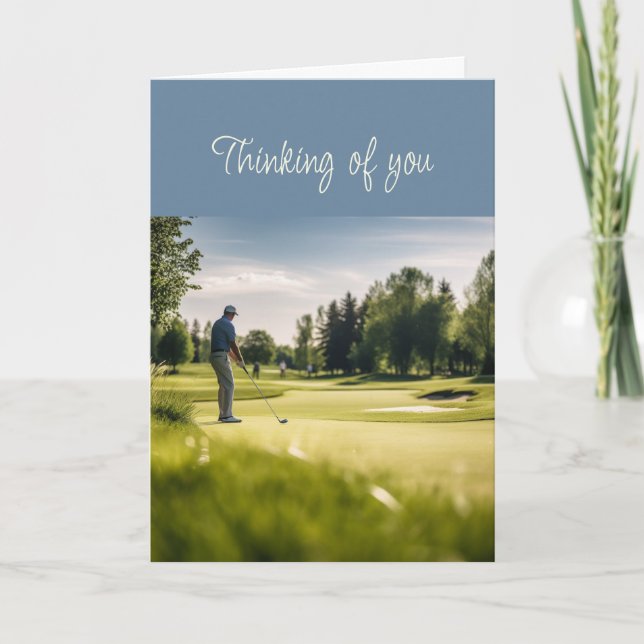 Carte Bonjour Penser de vous Golfer sur le terrain de go (Devant)