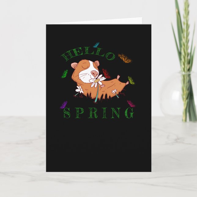 Carte Bonjour Printemps Hamster Papillon Guinée Coton de (Devant)