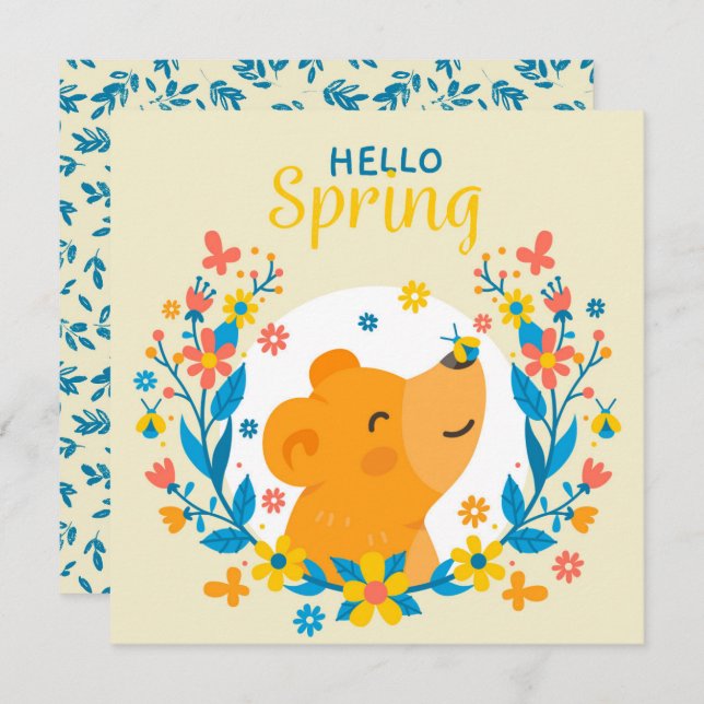 Carte Bonjour Spring Bear Grey Card (Devant / Derrière)