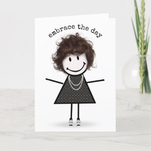 Carte Bonjour Stick Figure Girl En Basket