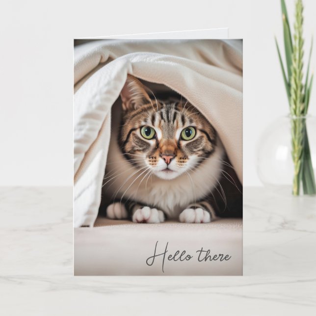 Carte Bonjour Tabby Cat sous couverture (Devant)