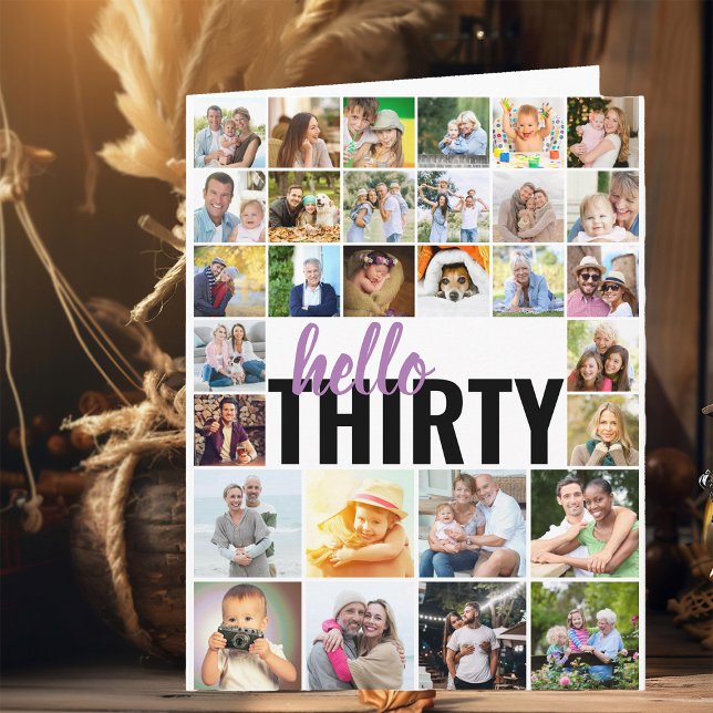 Carte Bonjour Trente 30 Photos Grille Collage Gros Anniv (Hello Thirty, 30th Birthday Card with 30 Photos by Darling & May)