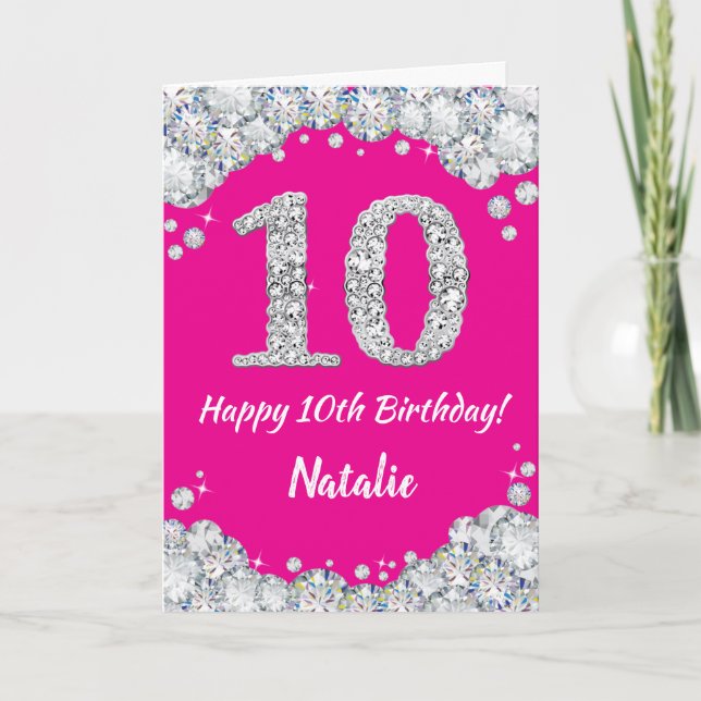 Carte Bonne 10e anniversaire Hot rose et Parties scintil (Devant)