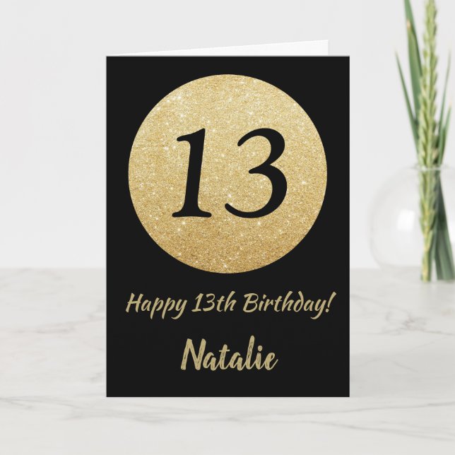 Carte Bonne 13e anniversaire Black and Gold Parties scin (Devant)