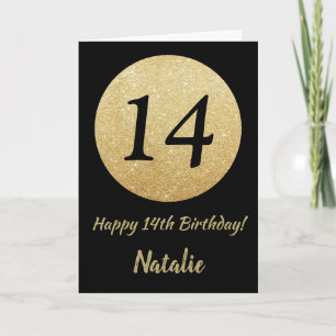 Carte Bonne 14e anniversaire Black and Gold Parties scin