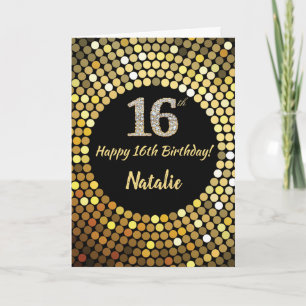 Carte Bonne 16e anniversaire Black and Gold Parties scin