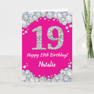 Carte Bonne 19e anniversaire Hot rose et Parties scintil