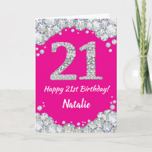 Carte Bonne 21e anniversaire Hot rose et Parties scintil