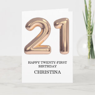 Carte Bonne 21e anniversaire Rose Gold Girl personnalisé