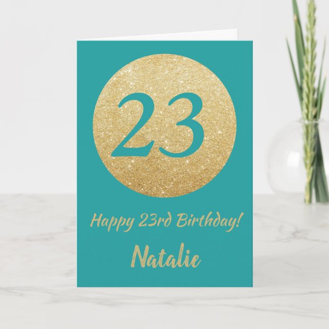 Carte Bonne 23e anniversaire Turquoise et Parties scinti (Devant)