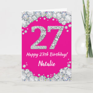 Carte Bonne 27e anniversaire Hot rose et Parties scintil