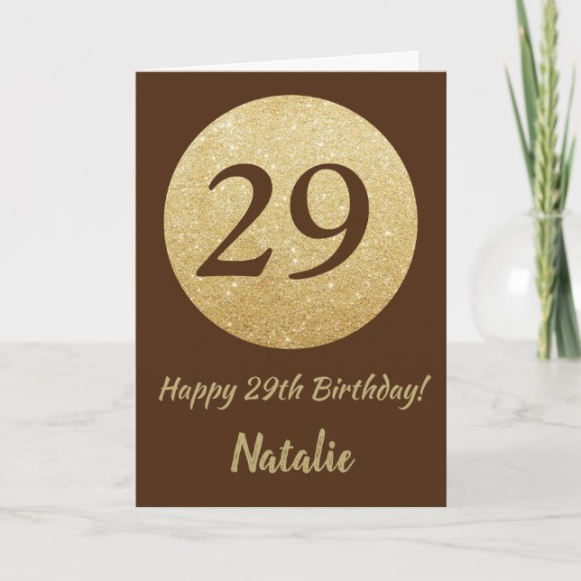 Carte Bonne 29e anniversaire Brown et Parties scintillan (Devant)