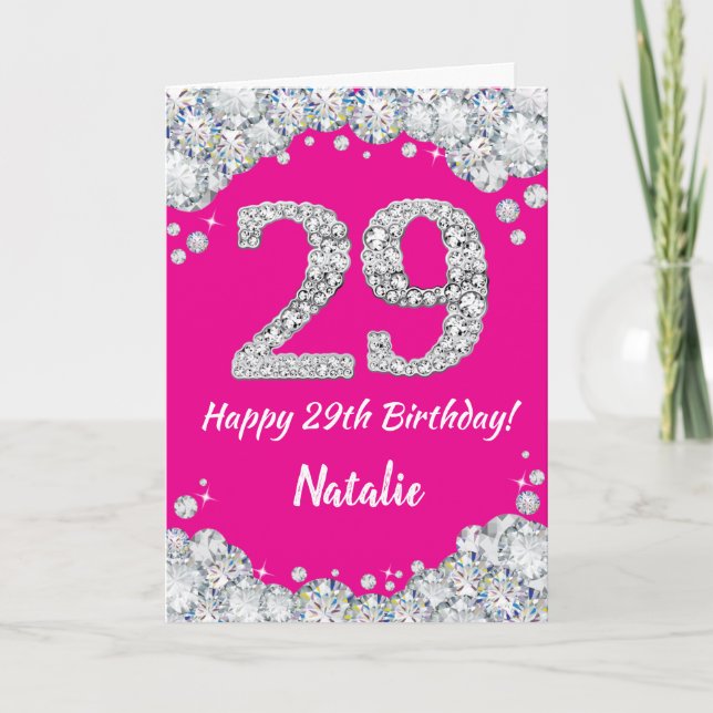Carte Bonne 29e anniversaire Hot rose et Parties scintil (Devant)