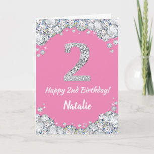 Carte Bonne 2e anniversaire Pink and Silver Parties scin