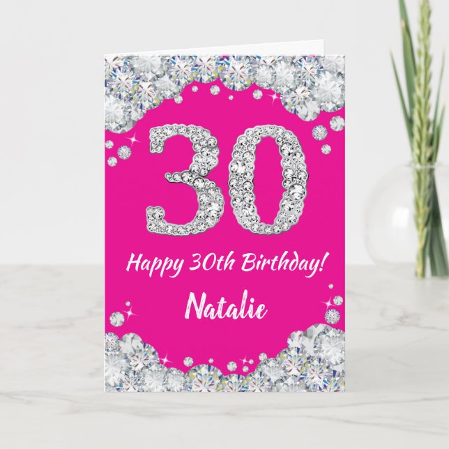 Carte Bonne 30e anniversaire Hot Pink Parties scintillan (Devant)