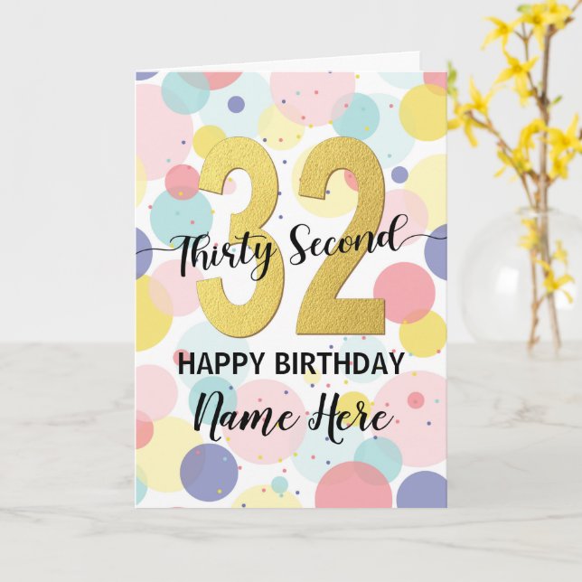 Carte Bonne 32e anniversaire Pastel Rainbow and Gold Gir (Fleur jaune)