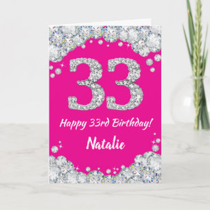 Carte Bonne 33e anniversaire Hot rose Parties scintillan