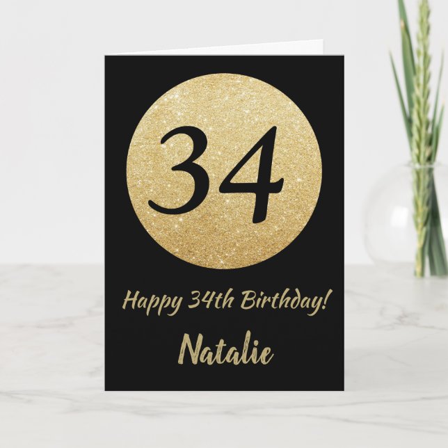 Carte Bonne 34e anniversaire Black and Gold Parties scin (Devant)