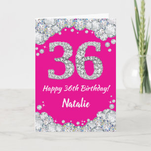 Carte Bonne 36e anniversaire Hot rose et Parties scintil