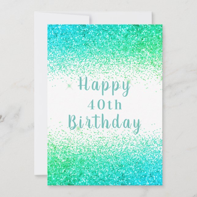 Carte Bonne 40ème Parties scintillant verte Typographie  (Devant)