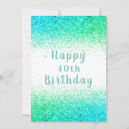 Carte Bonne 40ème Parties scintillant verte Typographie 