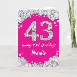 Carte Bonne 43e anniversaire Hot rose et Parties scintil