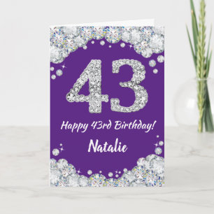 Carte Bonne 43e anniversaire Parties scintillant violet 