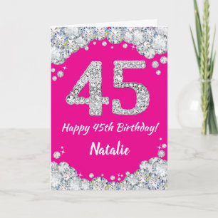 Carte Bonne 45e anniversaire Hot rose et Parties scintil