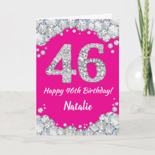 Carte Bonne 46e anniversaire Hot rose et Parties scintil