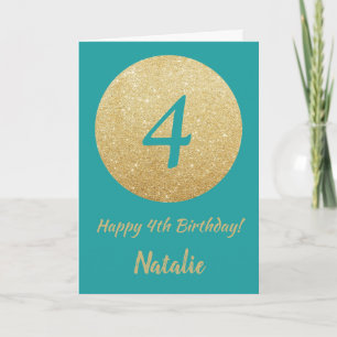 Carte Bonne 4e anniversaire Turquoise et Parties scintil