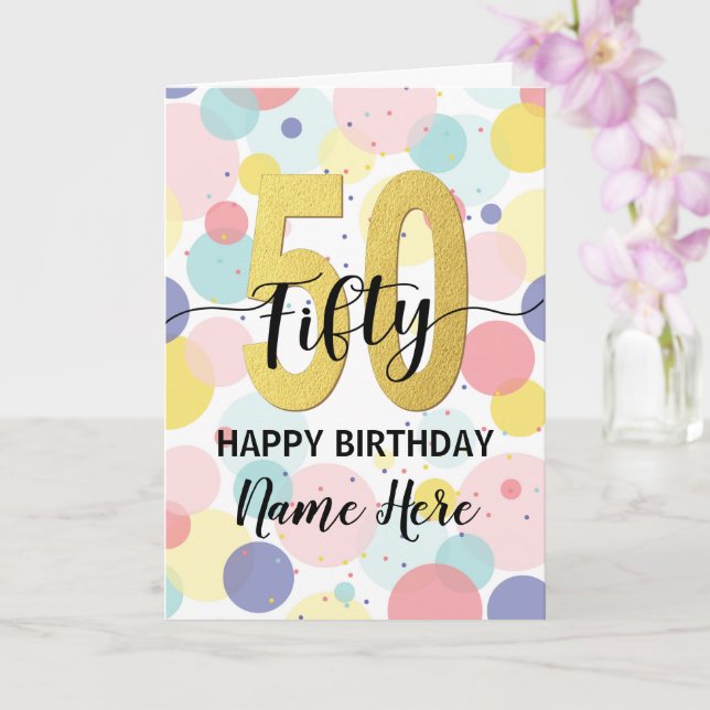 Carte Bonne 50e anniversaire Pastel Rainbow Gold Woman (Orchidée)