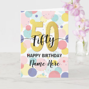 Carte Bonne 50e anniversaire Pastel Rainbow Gold Woman
