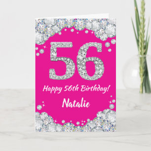 Carte Bonne 56e anniversaire Hot rose et Parties scintil