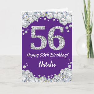 Carte Bonne 56e anniversaire Parties scintillant violet