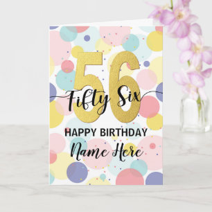 Carte Bonne 56e anniversaire Pastel Rainbow Gold Woman