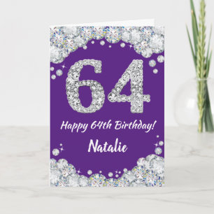 Carte Bonne 64e anniversaire Parties scintillant violet