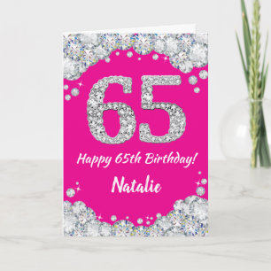 Carte Bonne 65e anniversaire Hot rose et Parties scintil