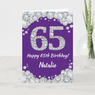 Carte Bonne 65e anniversaire Parties scintillant violet