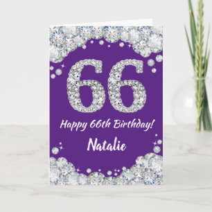 Carte Bonne 66e anniversaire Parties scintillant violet 