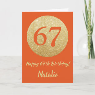 Carte Bonne 67e anniversaire Orange et Gold Parties scin