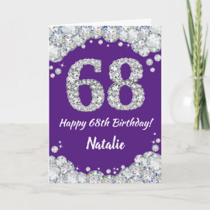 Carte Bonne 68e anniversaire Parties scintillant violet 