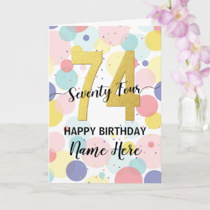 Carte Bonne 74ème anniversaire Pastel Rainbow Gold Woman